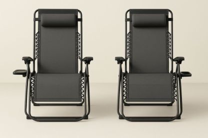 Összecsukható acél kerti szék szett, fekete 2 db