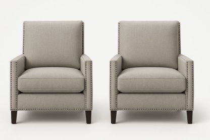 Szürke szövet fotel szett tömör fa lábakkal