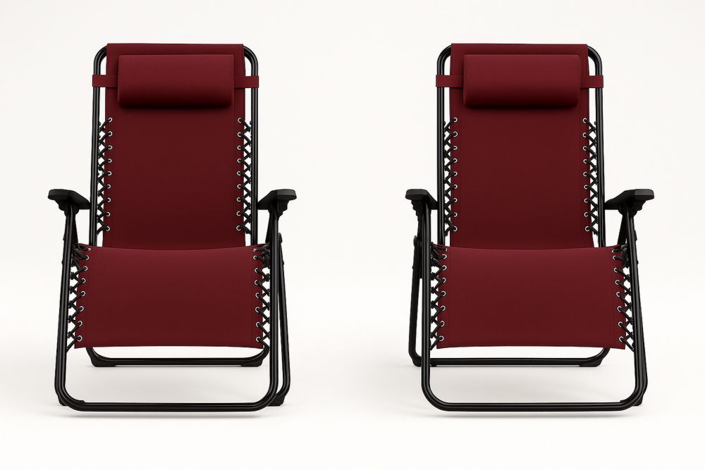 Kerti Nyugágy Szett Fém Vázzal, Piros Szövet