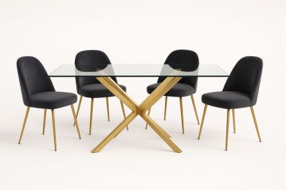 Étkezőasztal szett edzett üveggel 4 székkel acél lábakkal