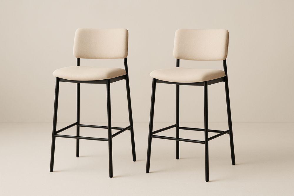 Bárszék szett 2 darab poliészter szövet ülőfelület fekete fém keret bézs