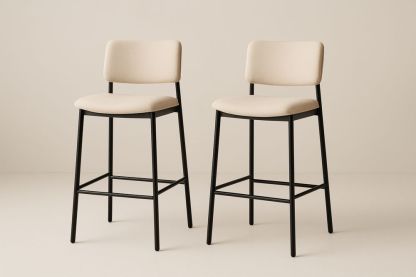 Bárszék szett 2 darab poliészter szövet ülőfelület fekete fém keret bézs