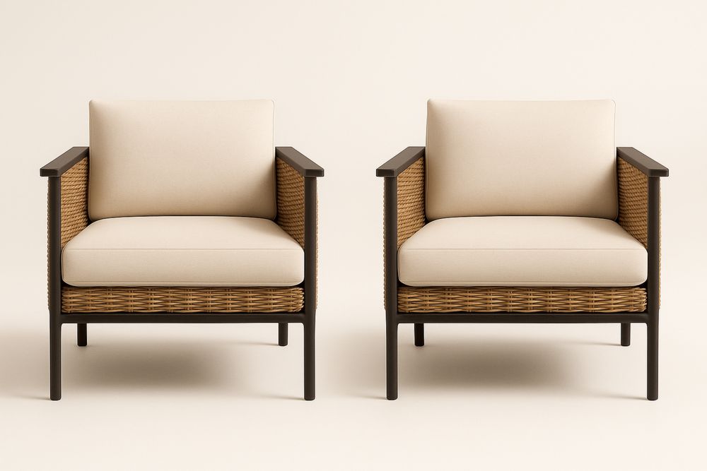 Bézs-fekete rattan kültéri fotel szett fém vázzal, 2 darab