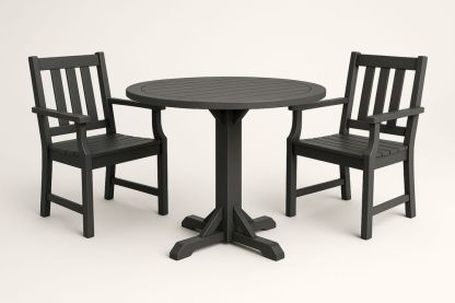 Polietilén kerti garnitúra kerek asztallal és két székkel fekete