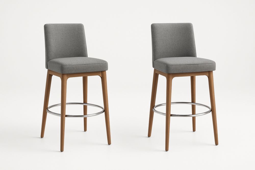 Szürke bárszék szett fa lábakkal és szövet kárpitozással