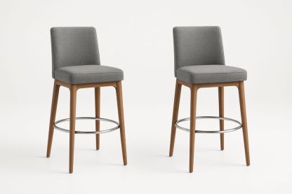 Szürke bárszék szett fa lábakkal és szövet kárpitozással