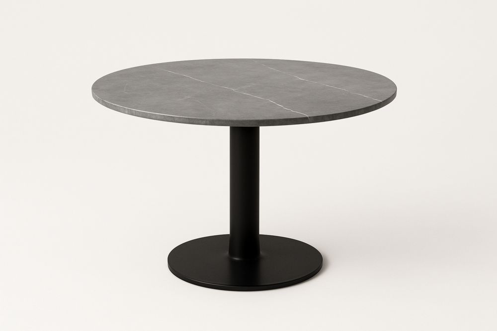 Kerek étkezőasztal márvány asztallappal és fém talppal 90cm Szürke/Fekete