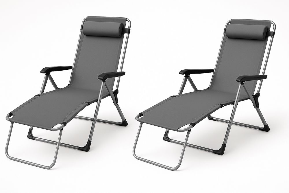 Két darab összehajtható napozóágy alumínium vázzal, 190x60 cm, Szürke