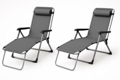 Két darab összehajtható napozóágy alumínium vázzal, 190x60 cm, Szürke