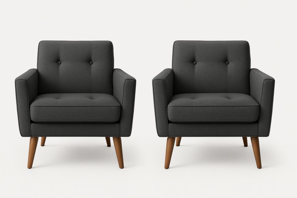 Sötétszürke poliészter fotel szett fa lábakkal, 80 cm x 78 cm x 85 cm