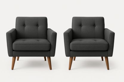 Sötétszürke poliészter fotel szett fa lábakkal, 80 cm x 78 cm x 85 cm