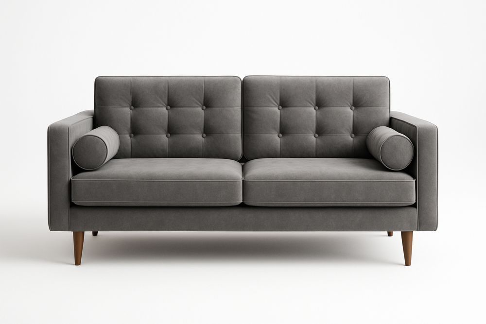 Szürke bársony kanapé fa lábakkal