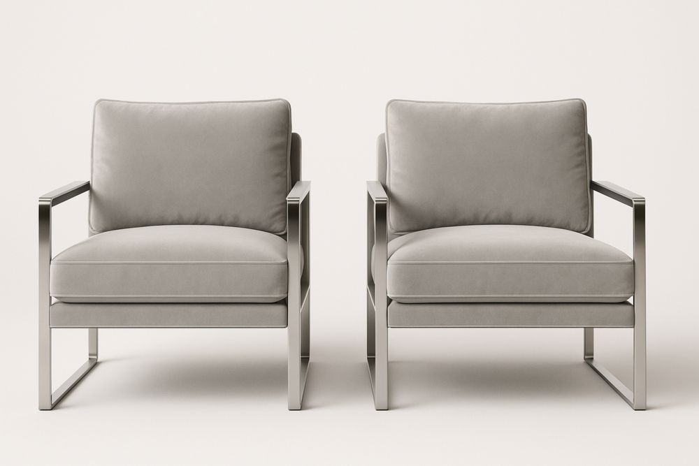 Két darabos fémkeretes szürke kárpitos karosszék szett