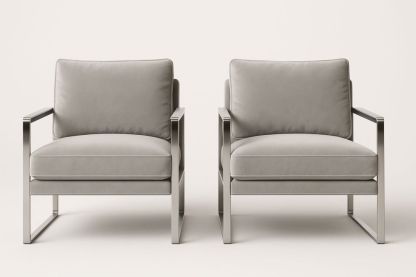 Két darabos fémkeretes szürke kárpitos karosszék szett