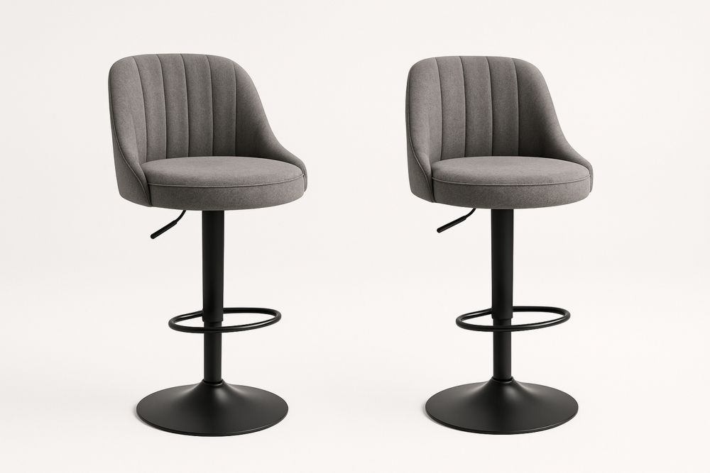 Szürke bárszék szett két darab, állítható magasságú, fém talppal