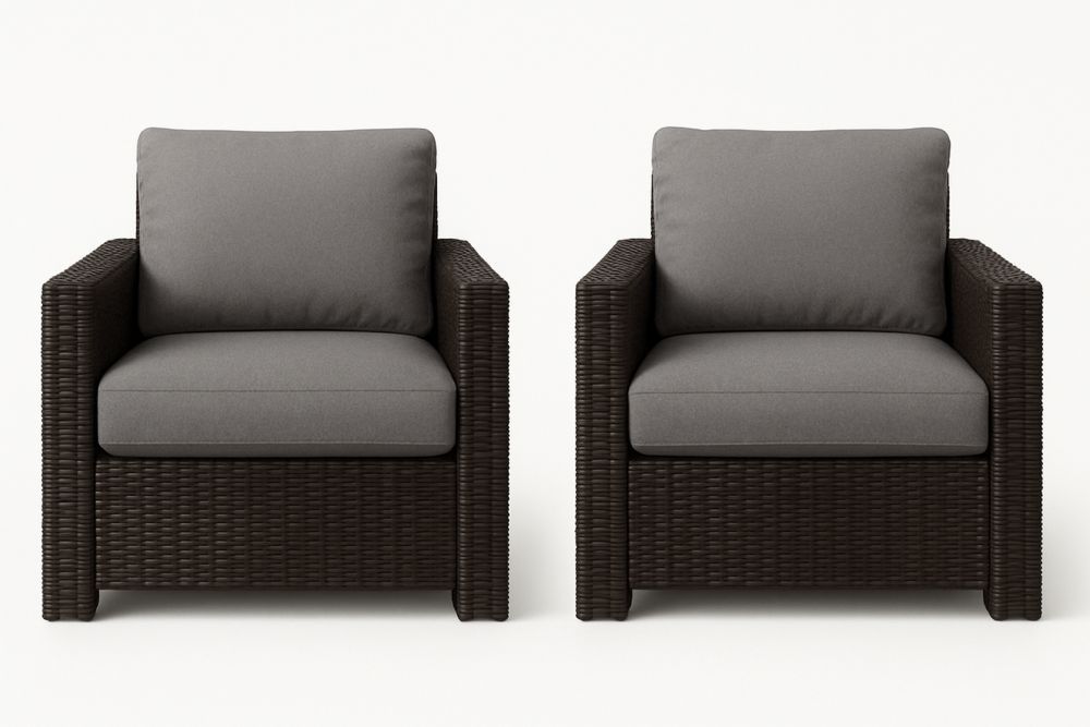 2 db rattan kerti szék szett szürke párnával, fém keret