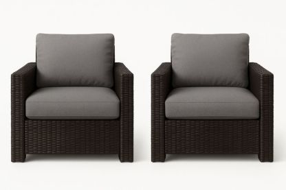 2 db rattan kerti szék szett szürke párnával, fém keret