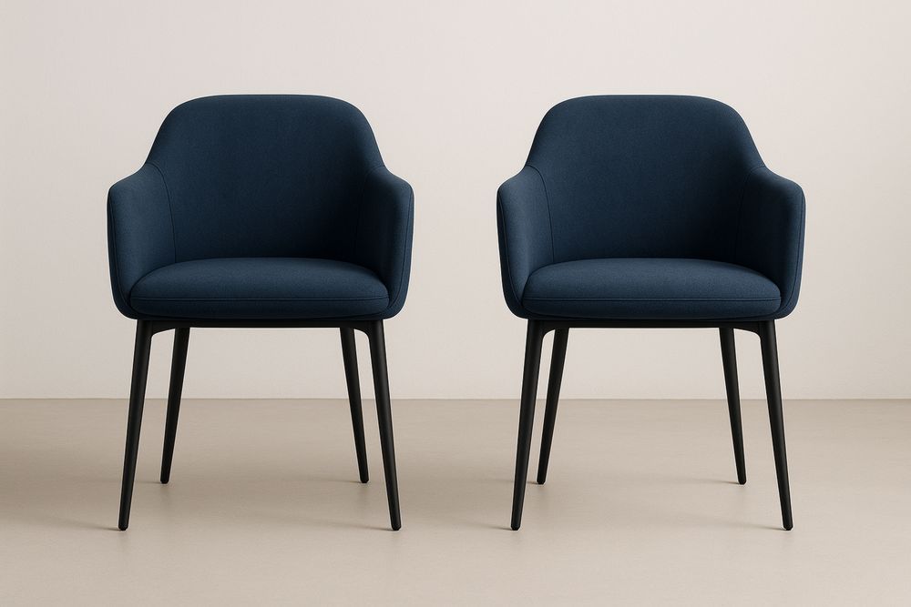 Fém lábú sötétkék kárpitozott karosszék szett