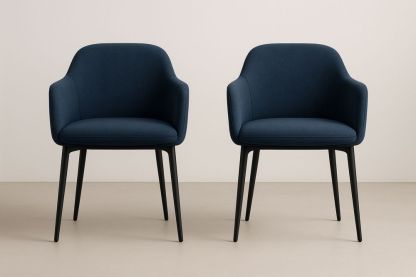 Fém lábú sötétkék kárpitozott karosszék szett