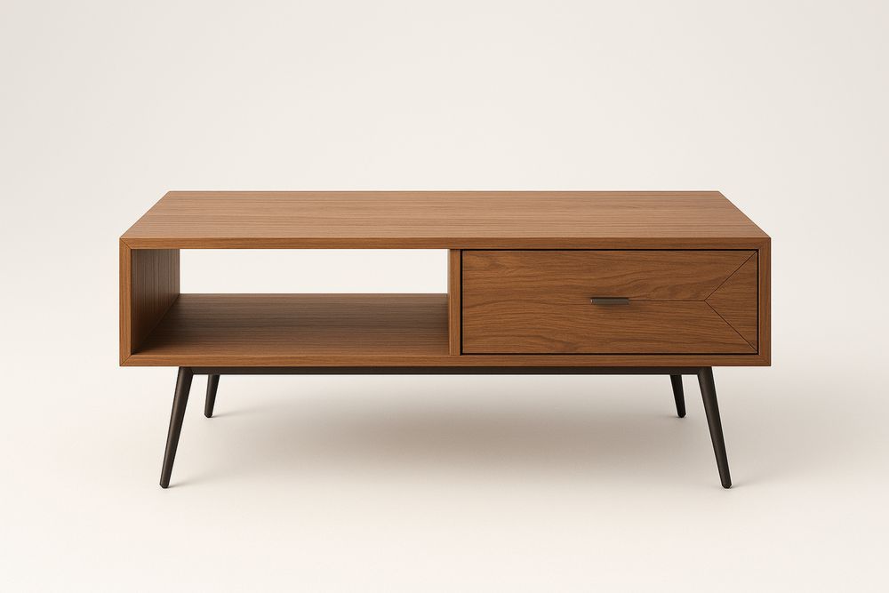 Fa dohányzóasztal tárolópolccal és fiókkal