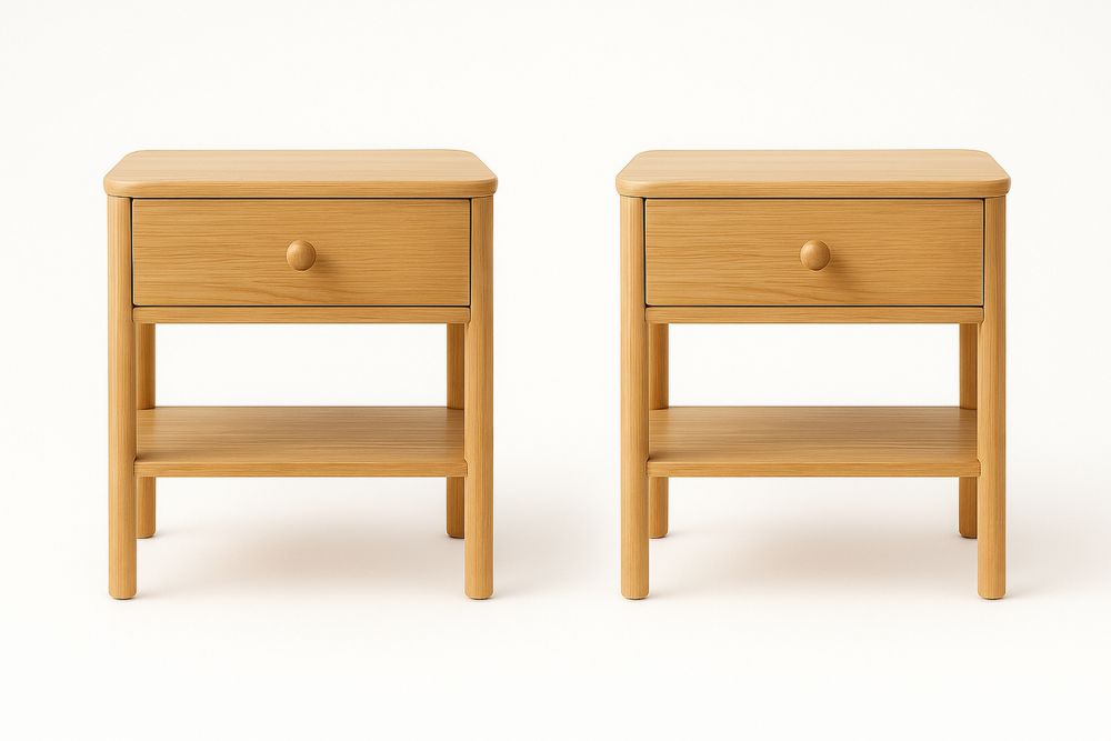 Éjjeliszekrény Szett 2 Tömör Fa Egy Fiókkal és Polccal 45x35x55 cm