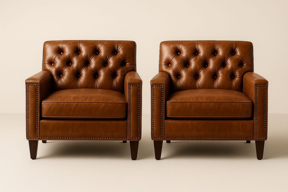 2 db barna bőr fotel szett fa lábakkal