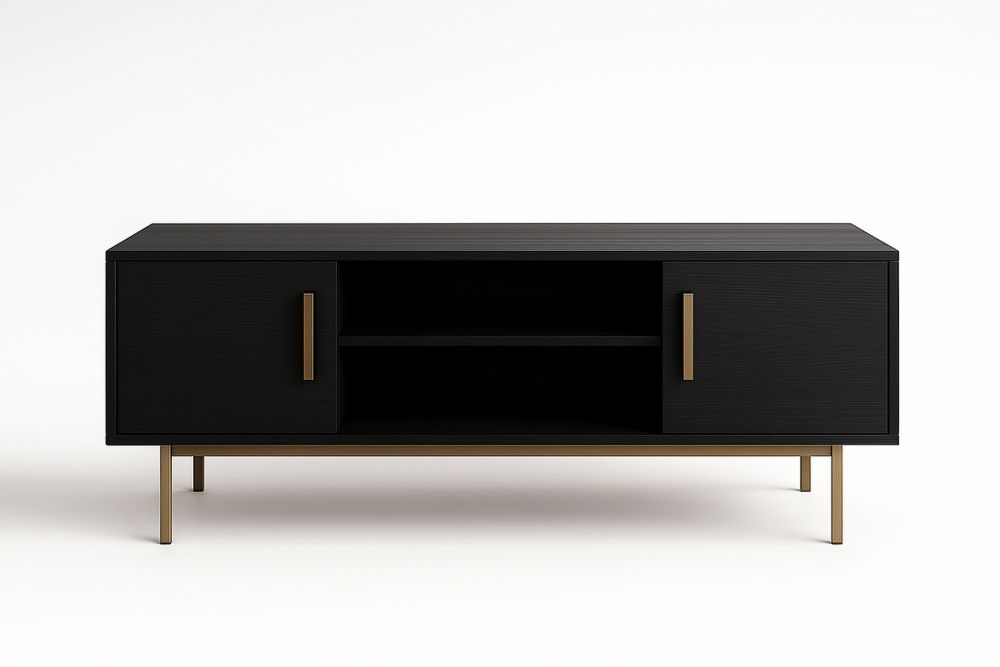 Fekete fa TV szekrény fém lábakkal 140cm