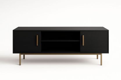 Fekete fa TV szekrény fém lábakkal 140cm