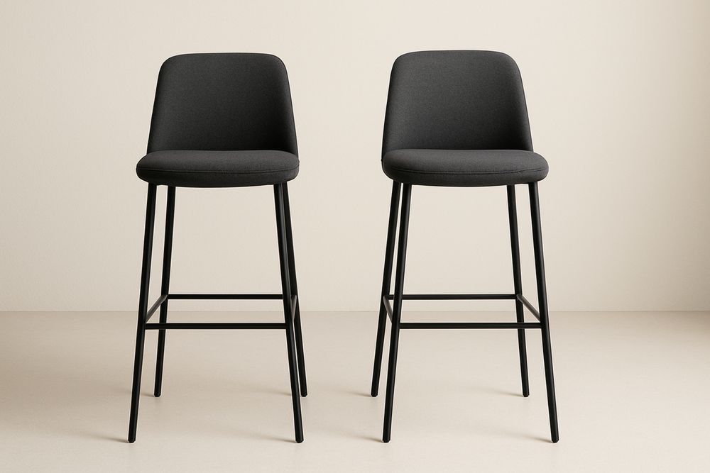 Két darabos modern textil bárszék szett acél lábakkal, sötétszürke