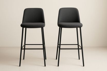 Két darabos modern textil bárszék szett acél lábakkal, sötétszürke