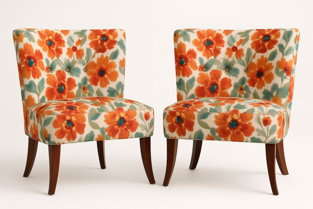 Két darabos virágmintás szék poliészter huzattal fa lábakkal