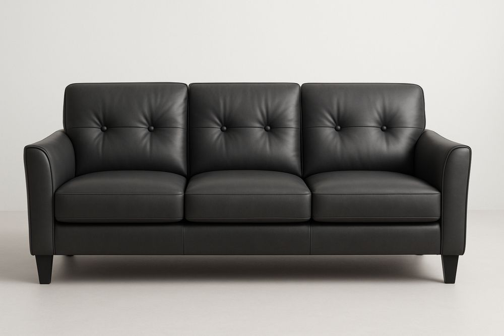 Bőr kanapé 3-személyes fekete 210 cm