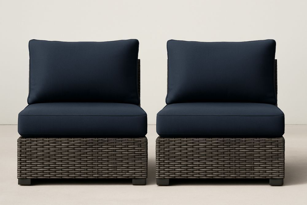 Sötétkék kerti moduláris fotel szett műanyag fonott rattan párnával