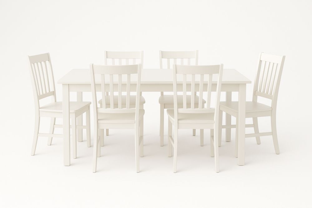 Fehér Tömörfa Étkezőasztal és 6 Szék Készlet
