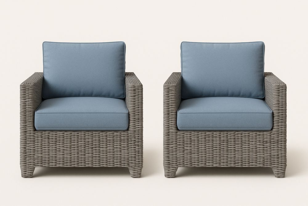 Kerti ülőgarnitúra 2 darab fotel szett rattan kék párnákkal