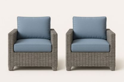 Kerti ülőgarnitúra 2 darab fotel szett rattan kék párnákkal