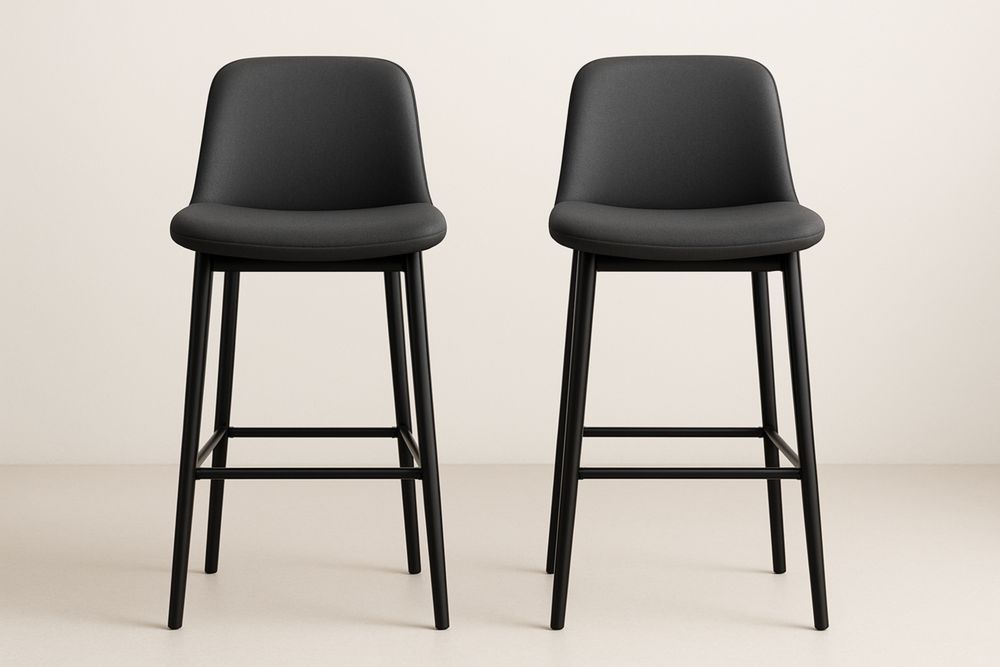 2 darabos fekete bárszék szett szövet kárpitozással és fém vázzal