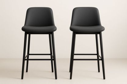 2 darabos fekete bárszék szett szövet kárpitozással és fém vázzal