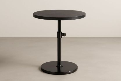 Kerek állítható magasságú asztal fekete acél és fa 50 cm