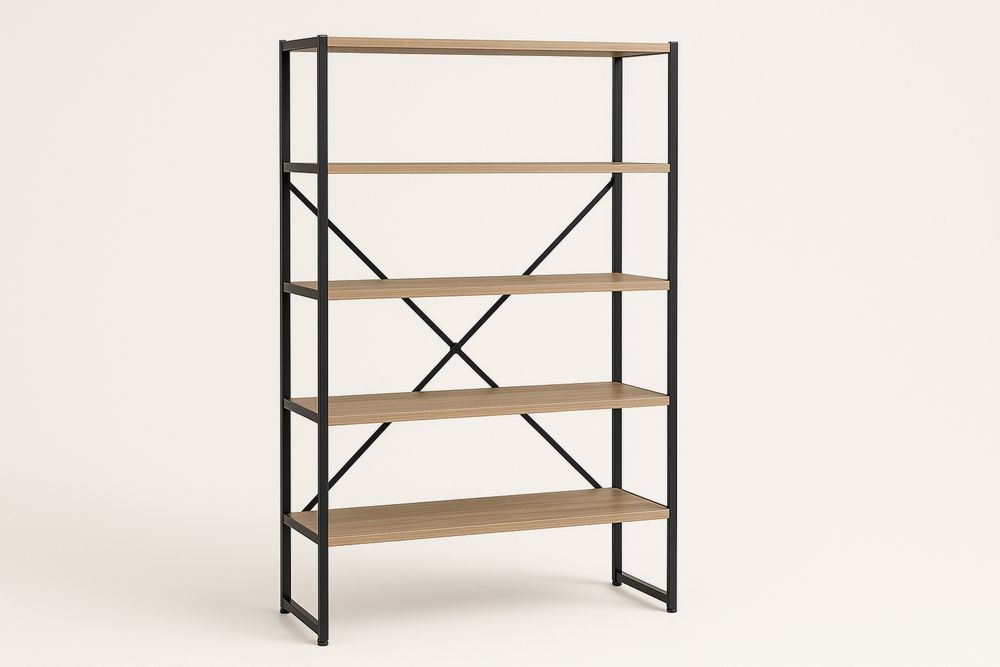 Fémkeretes 5 Szintes Polcos Állvány MDF Fekete/Tölgy