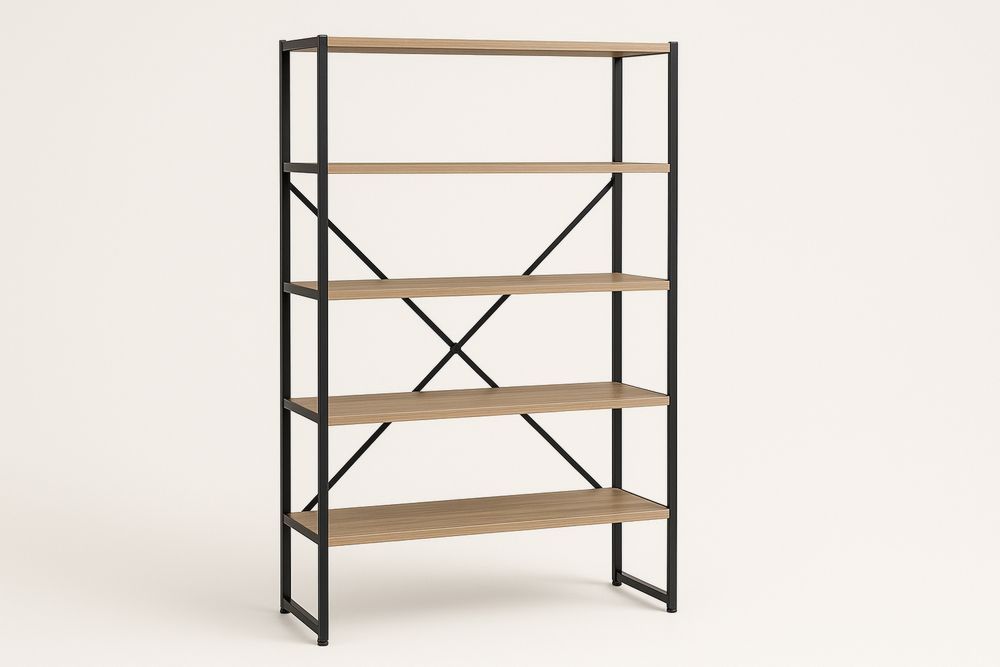 Fémkeretes 5 Szintes Polcos Állvány MDF Fekete/Tölgy