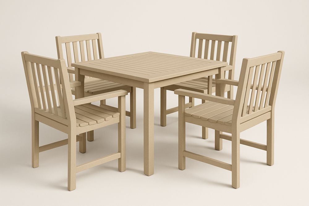 Kültéri étkező garnitúra, műanyag, világos fa szín