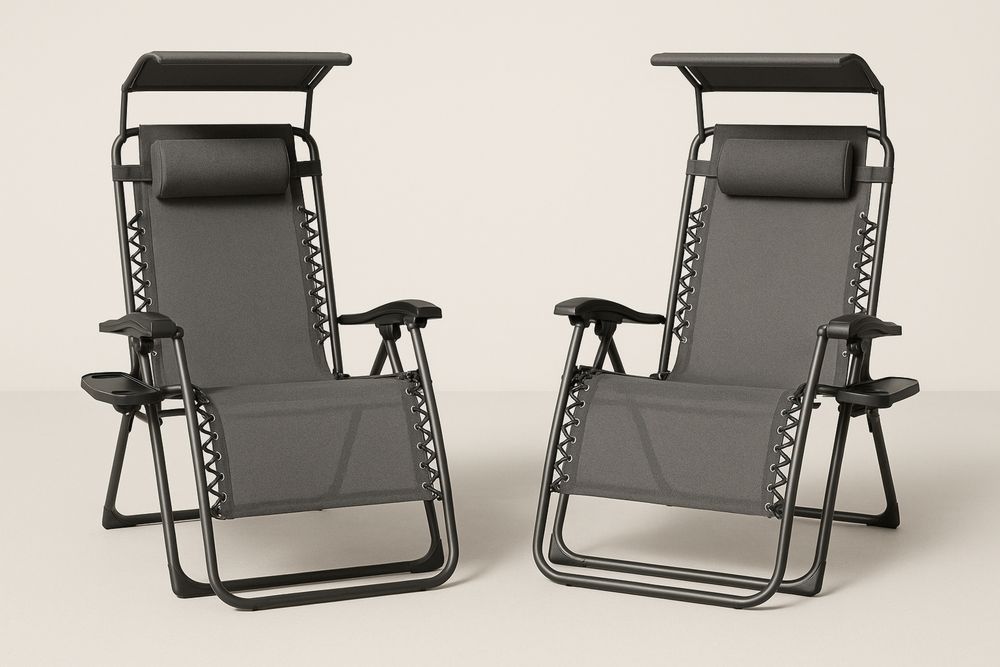 2 darab acél keretes összecsukható szürke kültéri szék