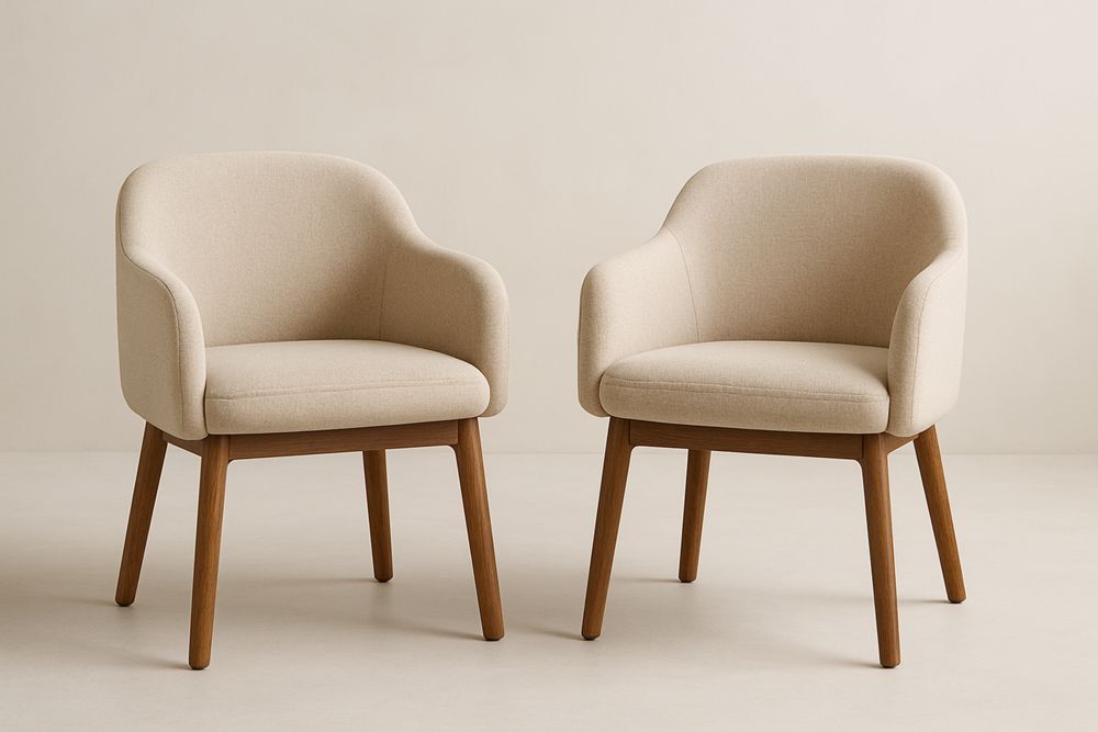 Bézs szövet karosszékek fa lábakkal, 2 darab