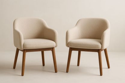 Bézs szövet karosszékek fa lábakkal, 2 darab