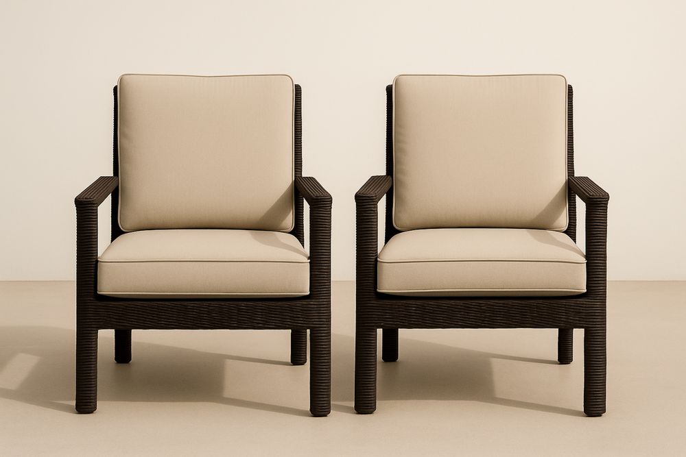 Kültéri karosszék készlet polyrattan barna/bézs párnákkal