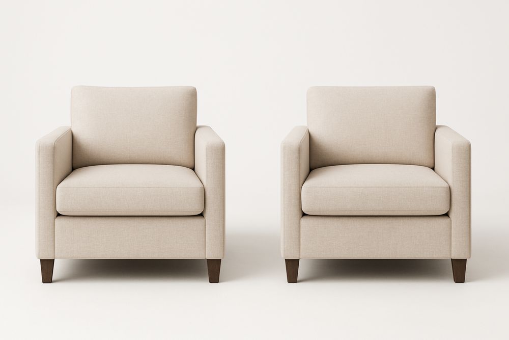 Bézs poliészter kárpitozott fotel szett tömör fa lábakkal