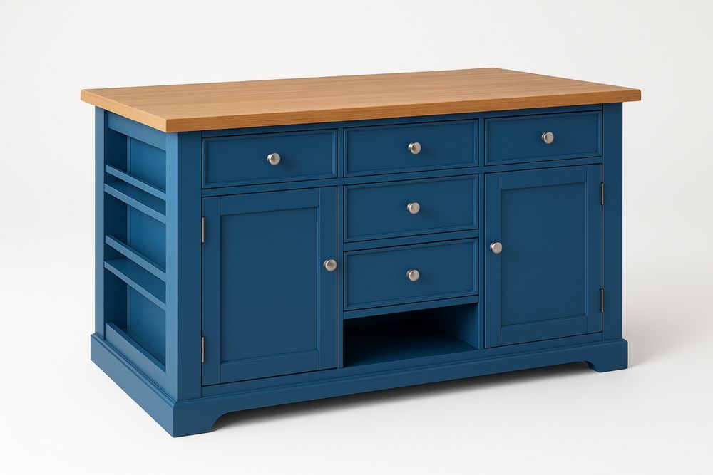 Fa tetejű kék konyhasziget tárolószekrény