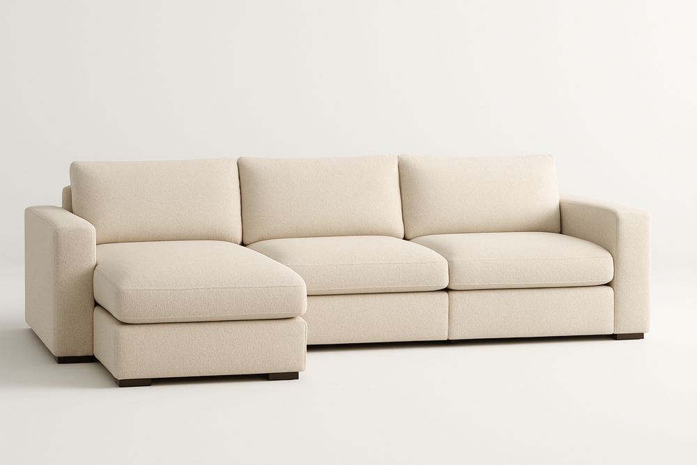 Sarokkanapé világos bézs szövet, fa váz