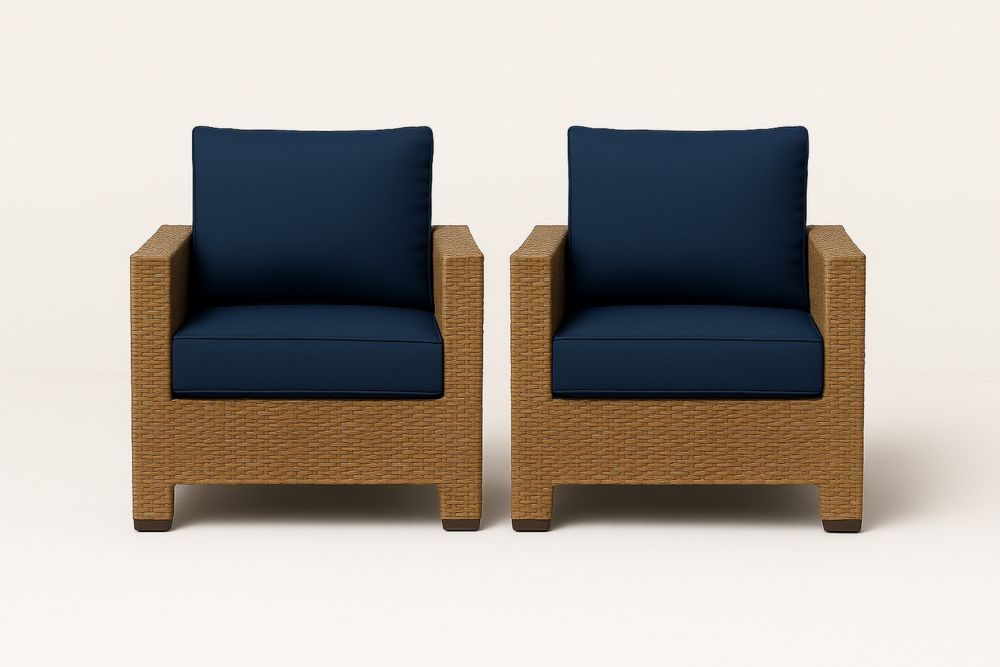 Kerti szék szett műrattan kék párnákkal 2 darab